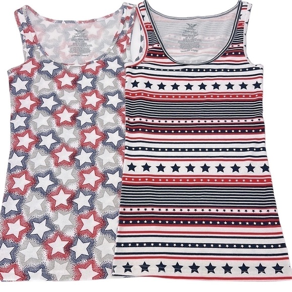 Faded Glory Must Have Tank Top Stars Stripes July 4th Medium (8-10) Bundle of 2 - Picture 1 of 8